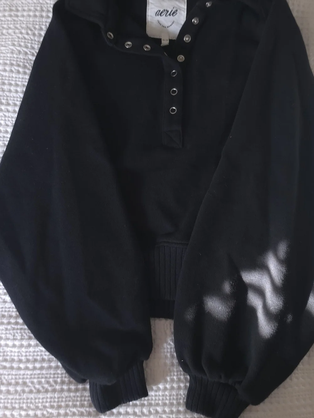 aerie Black Snap-Button Pullover Sweater with Balloon Sleeves
